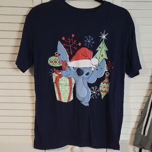 Disney Navy Stitch Logo Tee with White Print